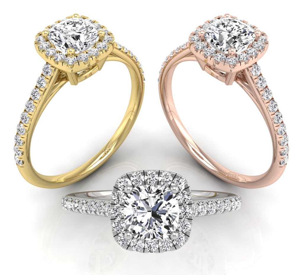 18K Halo Round Diamond Ring — 3 COLOR
