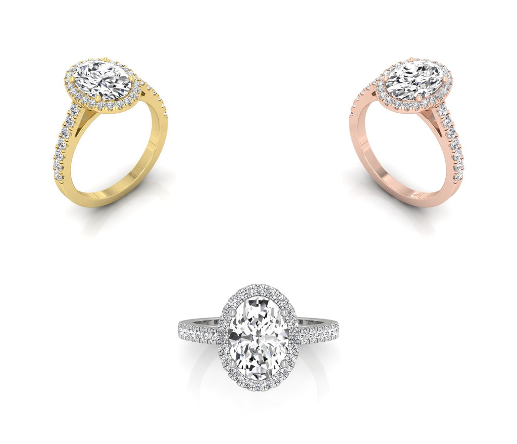 18K White Gold Halo Oval Diamond Engagement Ring — 3 COLOR