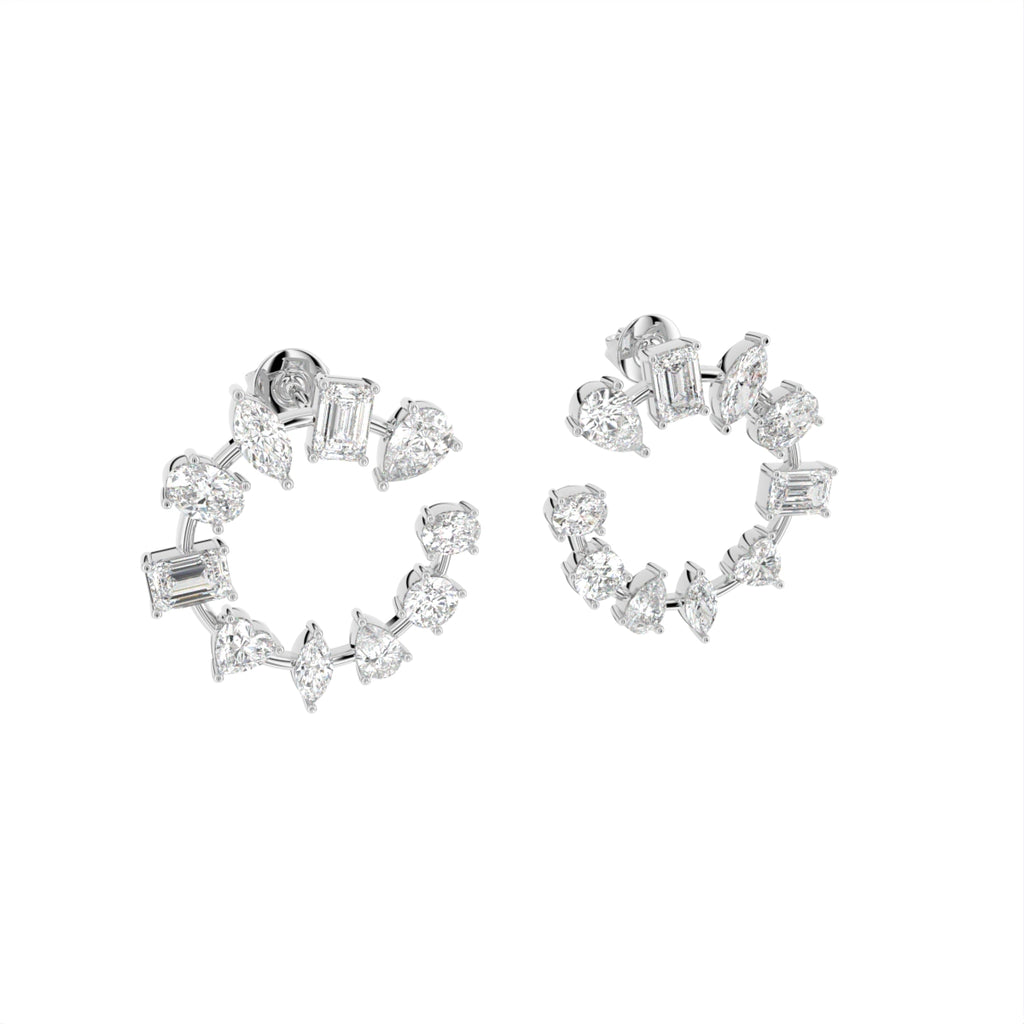 18K White Gold Mixed Shape Diamond Earrings — 3D VIEW