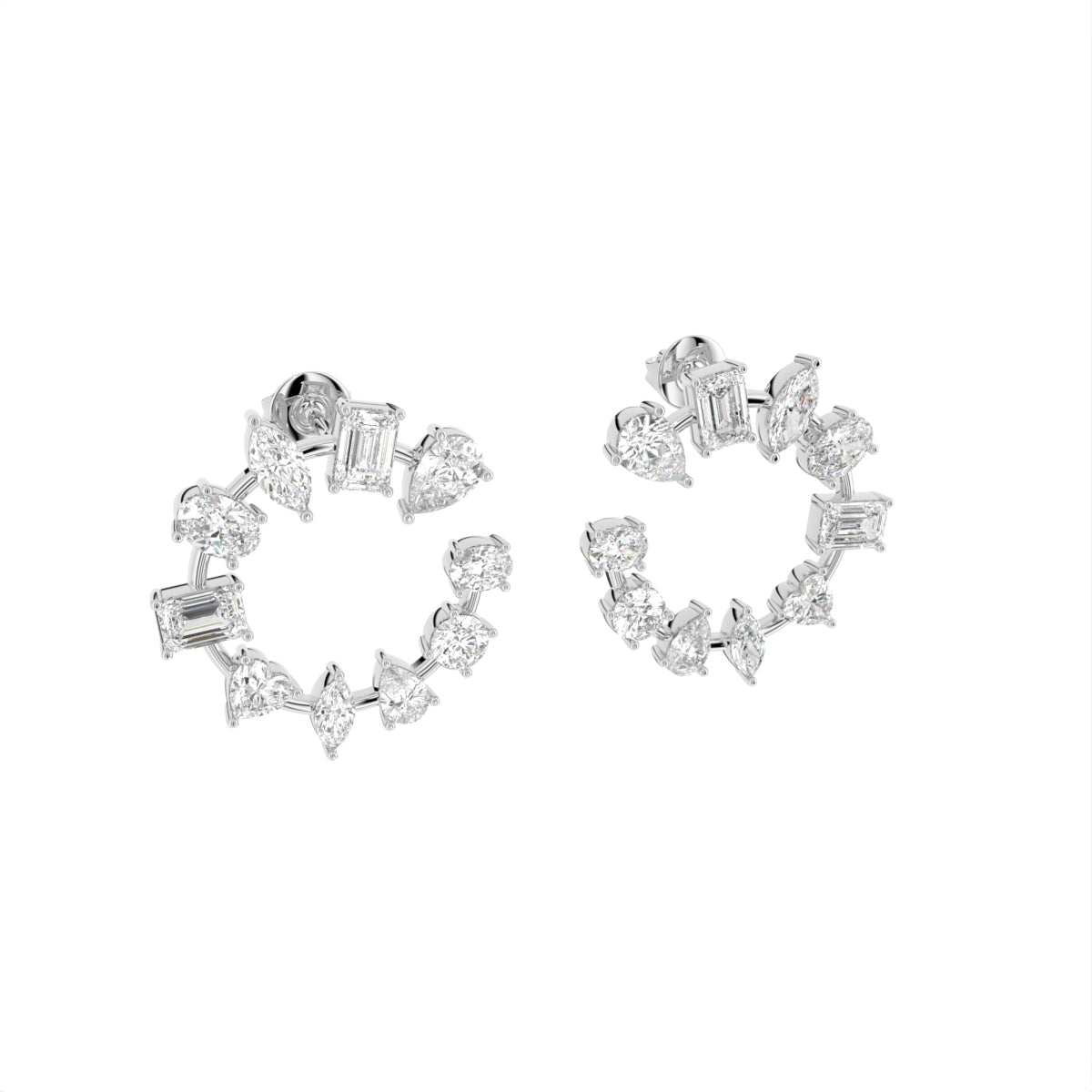 18K White Gold Mixed Shape Diamond Earrings — 3D VIEW