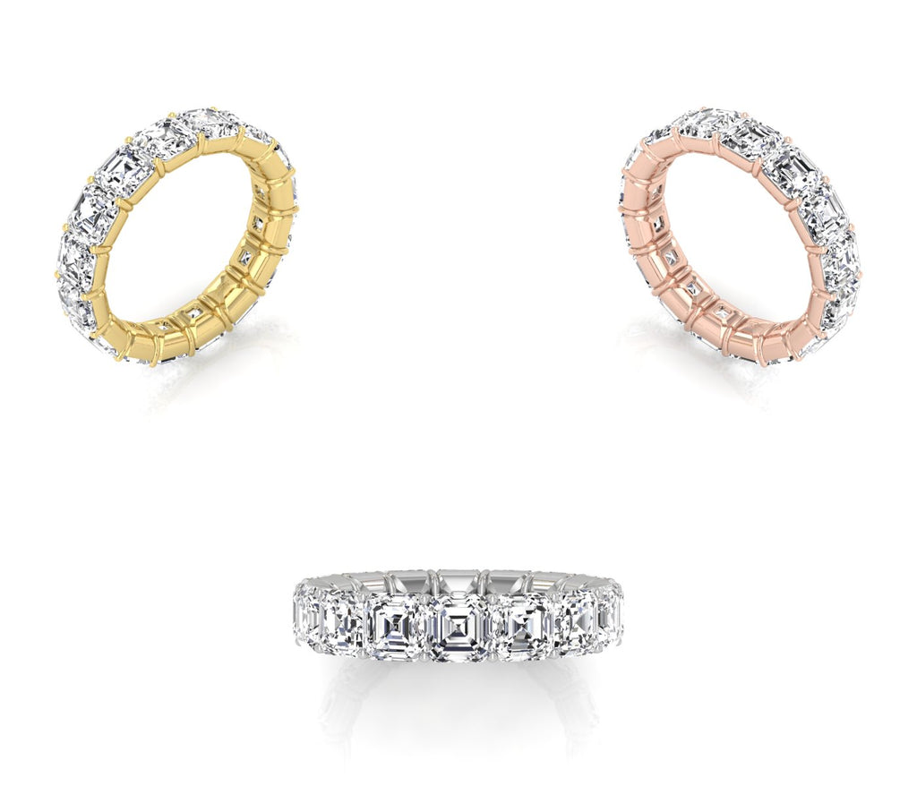 vimg:FJ4097|vimg:FJ4067|18K White Gold Asscher Eternity Diamond Ring — 3 COLOR