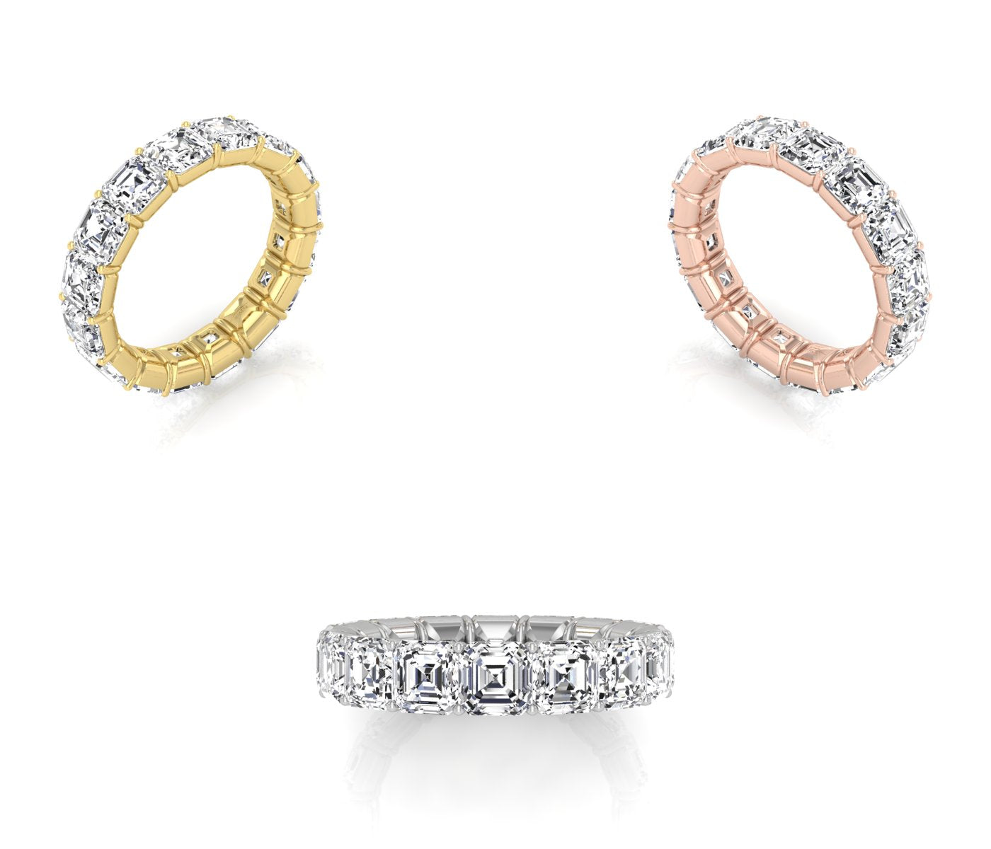 vimg:FJ4097|vimg:FJ4067|18K White Gold Asscher Eternity Diamond Ring — 3 COLOR