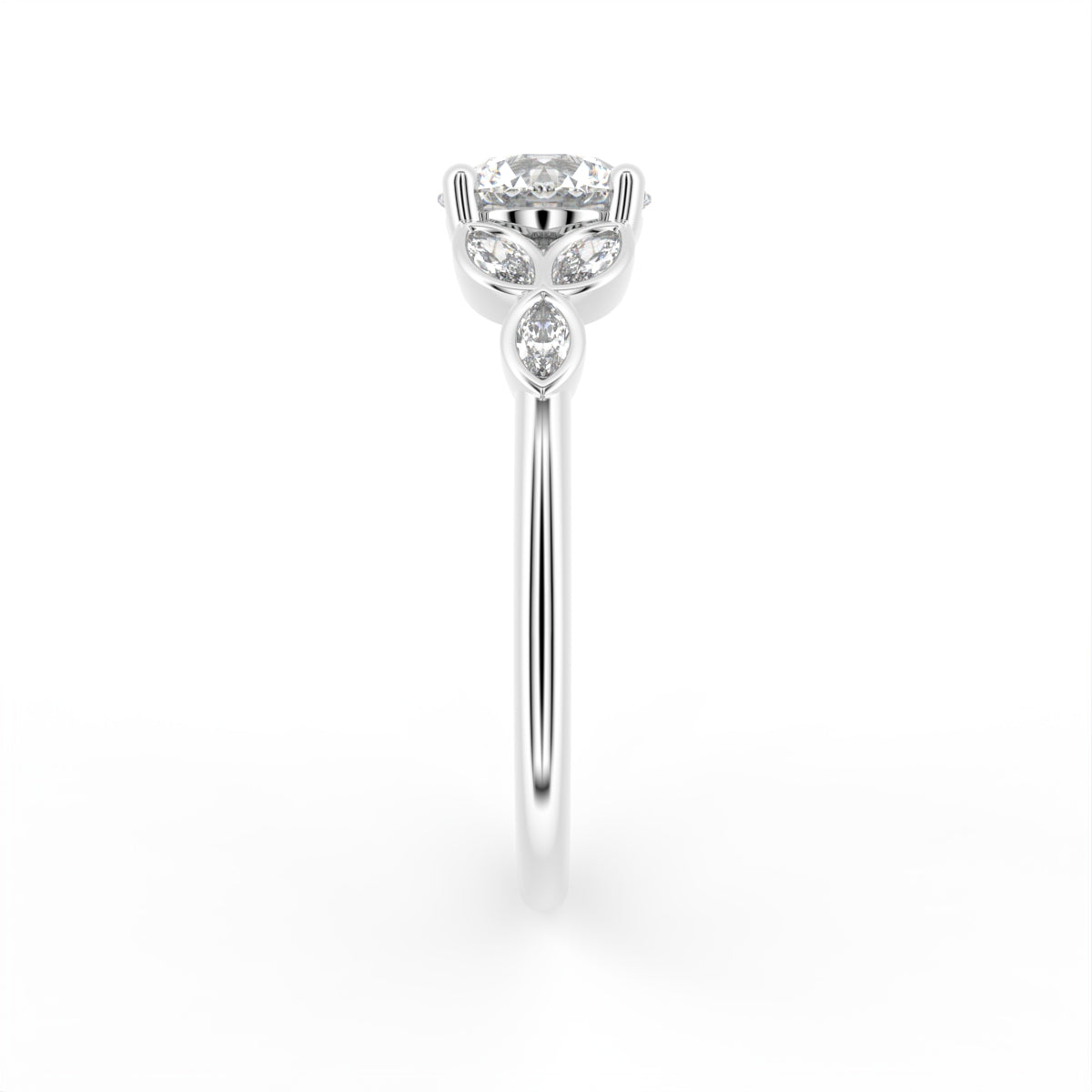 18K White Gold Round Diamond Ring — SIDE
