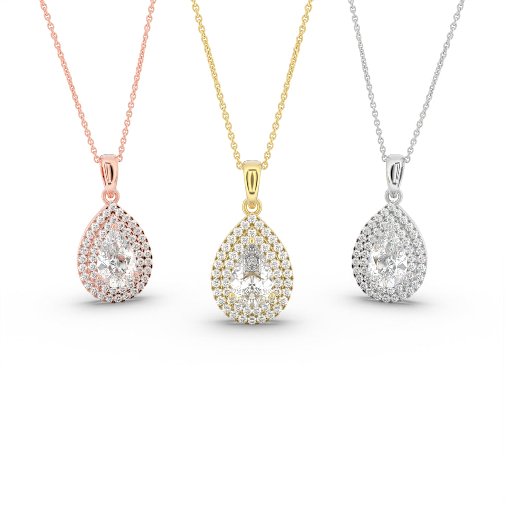 18K Halo Pear Diamond Pendant — 3 COLOR
