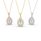 18K Halo Pear Diamond Pendant — 3 COLOR