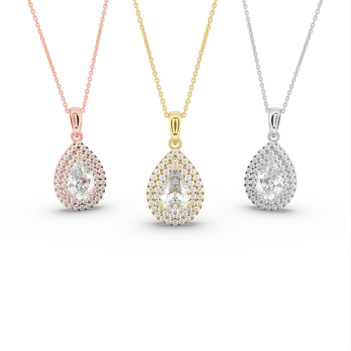 18K Halo Pear Diamond Pendant — 3 COLOR