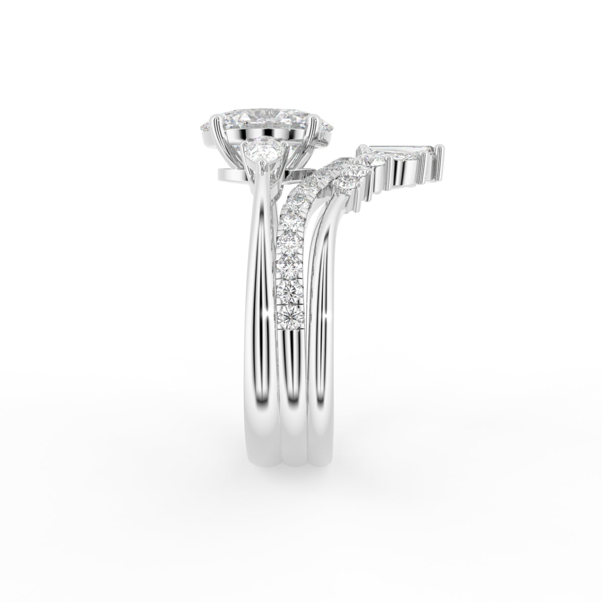 vimg:FJ6832|vimg:FJ6833|18K Bespoke Oval Diamond Ring Set — SIDE
