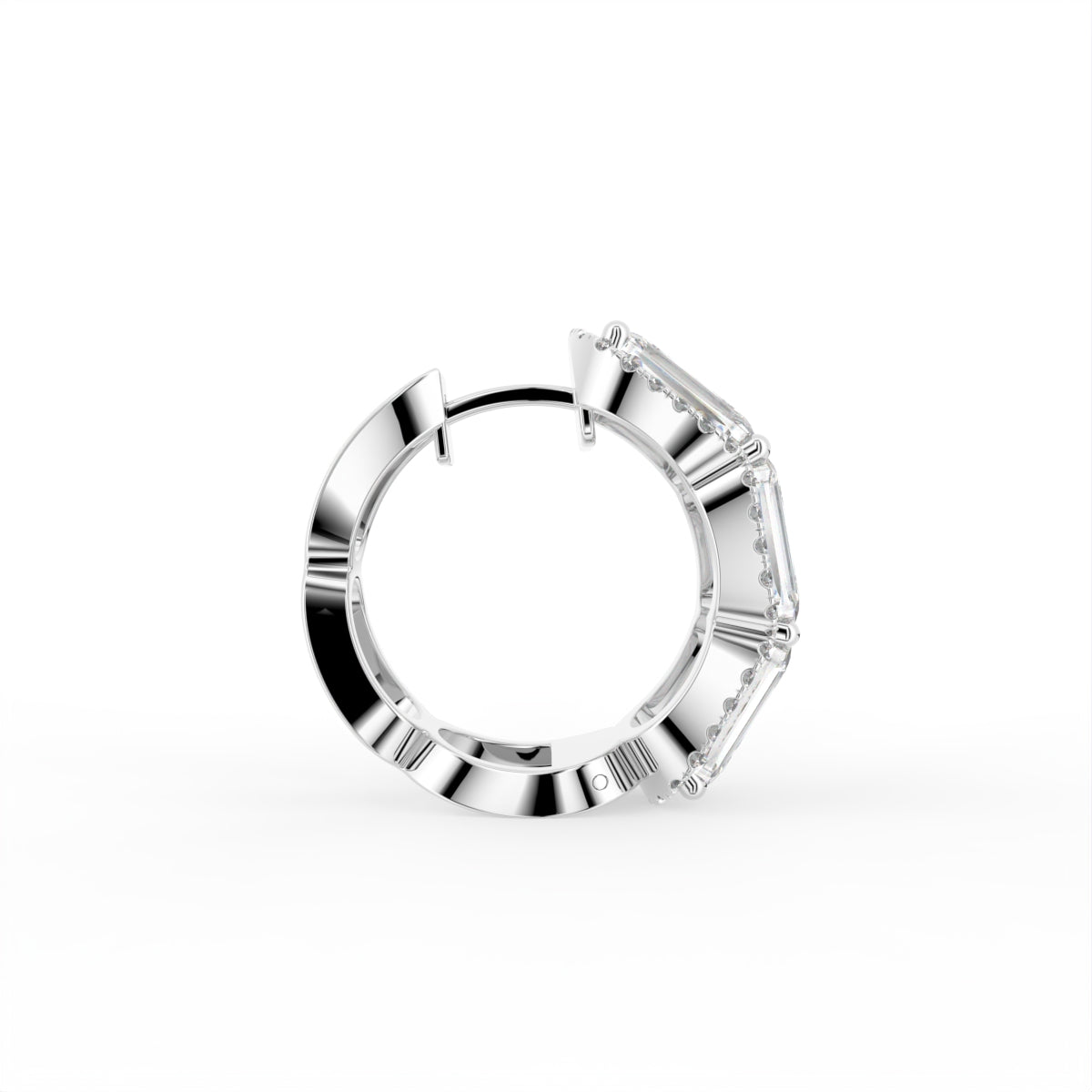 14K White Gold Pave Diamond Hoop Earrings — SIDE VIEW
