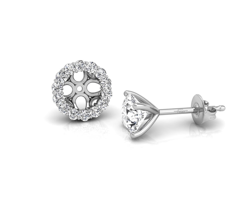 18K Floral Halo Solitaire Diamond Stud Earrings — SIDE VIEW