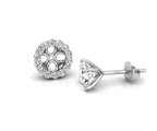 18K Floral Halo Solitaire Diamond Stud Earrings — SIDE VIEW