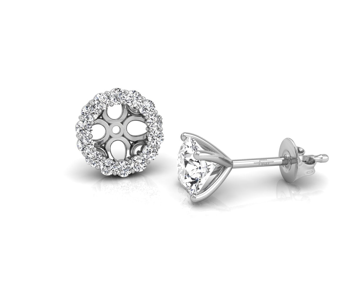 18K Floral Halo Solitaire Diamond Stud Earrings — SIDE VIEW