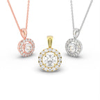 18K Halo Round Diamond Pendant — 3 COLOR