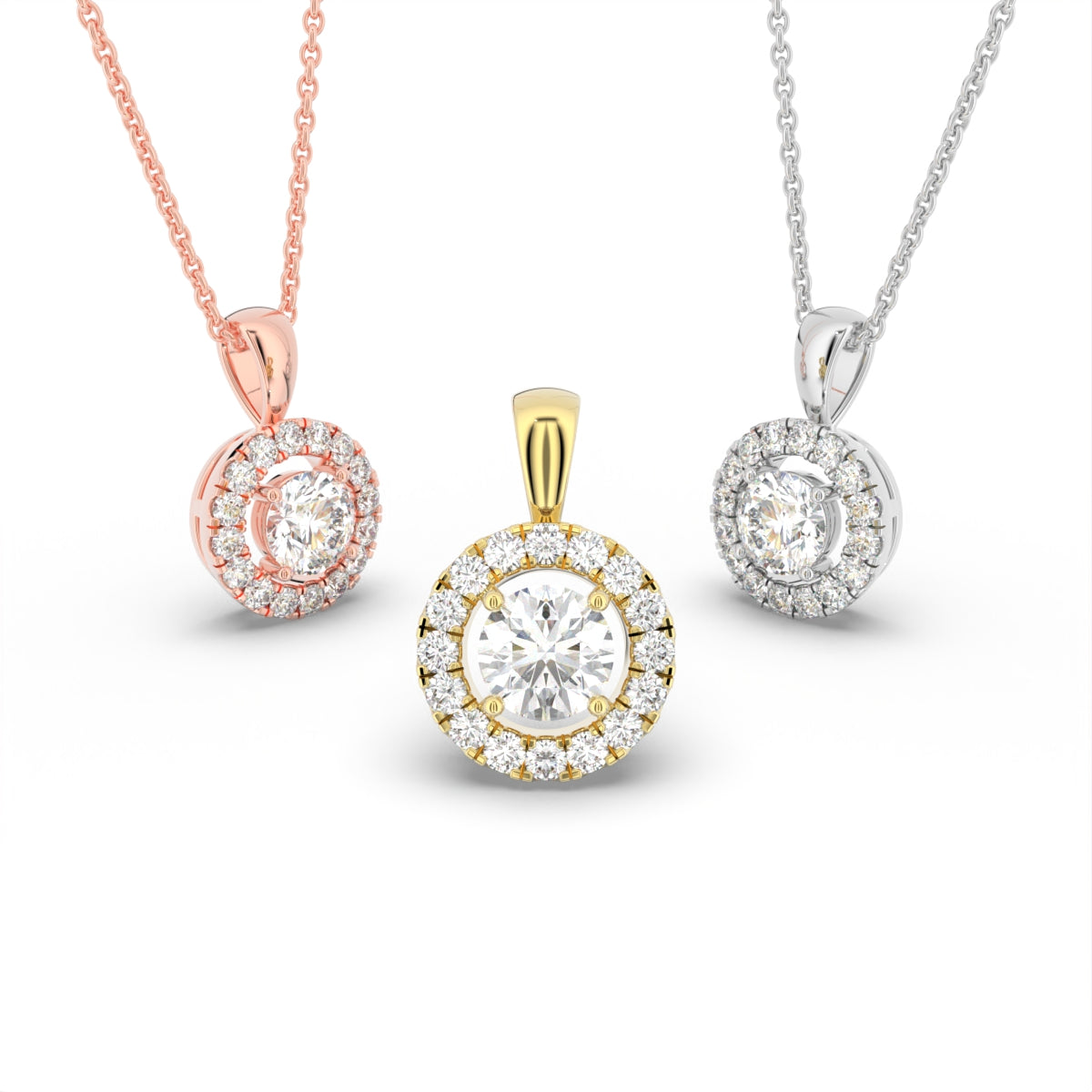 18K Halo Round Diamond Pendant — 3 COLOR