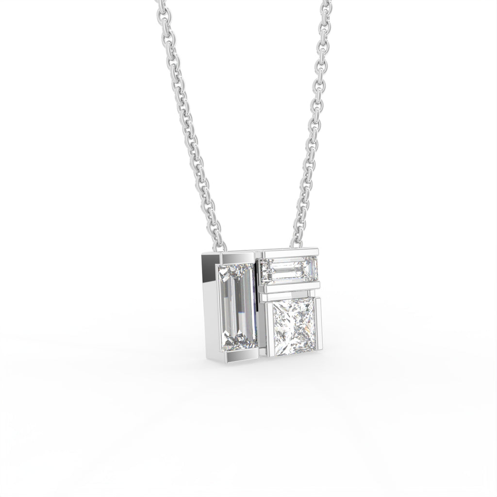 18K Baguette Diamond Pendant — 3D VIEW
