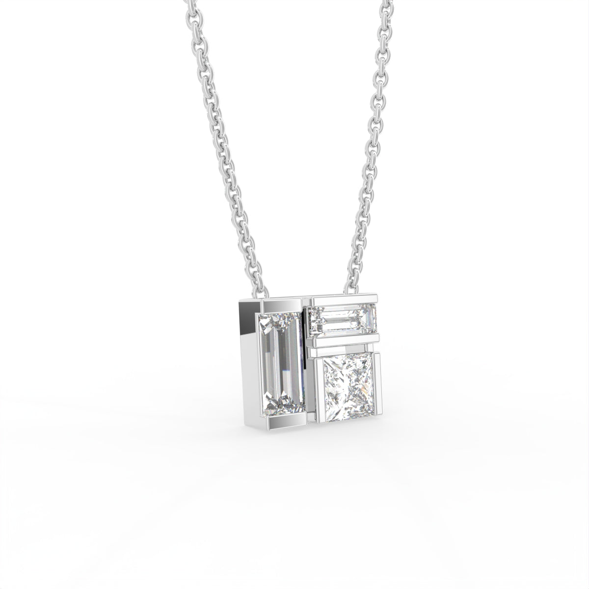 18K Baguette Diamond Pendant — 3D VIEW