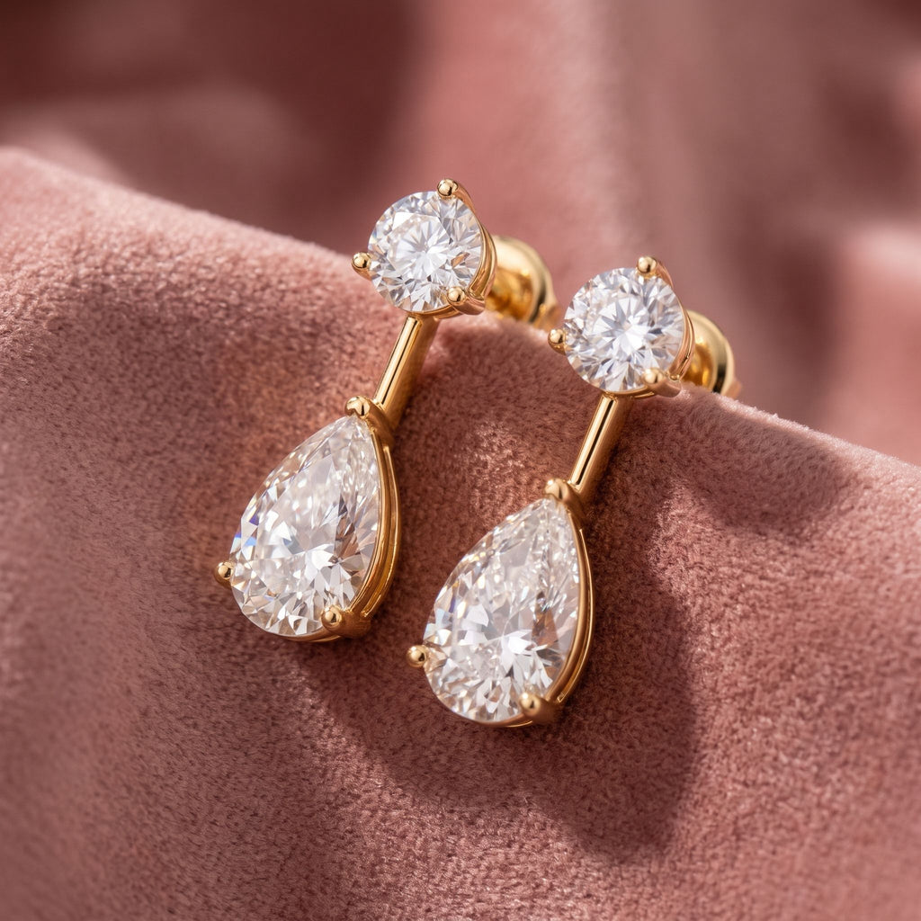14K Drop Pear Diamond Earrings — AI cloth, in-house
