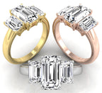 18K Trilogy Emerald Cut Diamond Ring — 3 COLOR