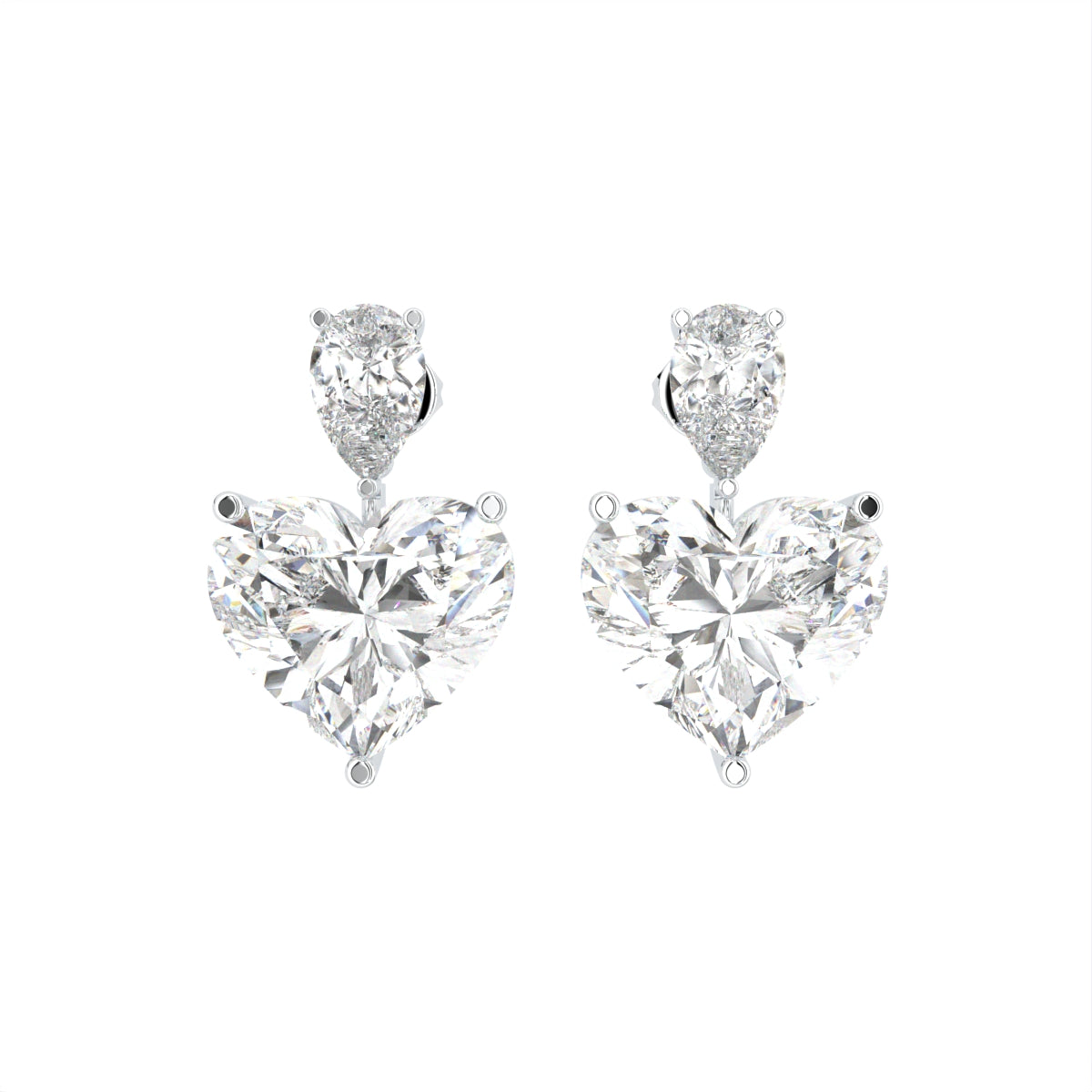 18K Pear Heart Diamond Drop Earrings — TOP