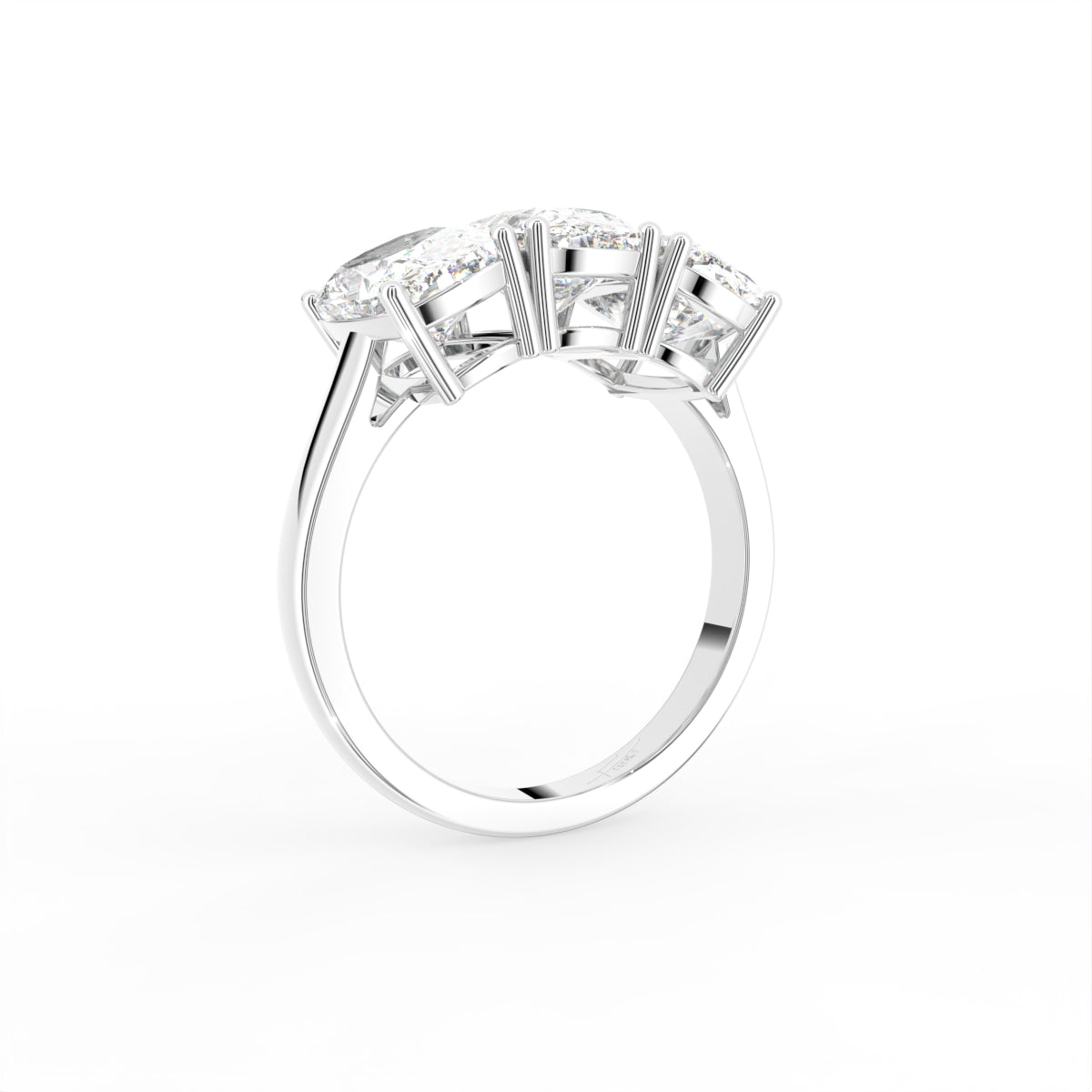 18K Trilogy Emerald-Cut Diamond Ring — 3D VIEW