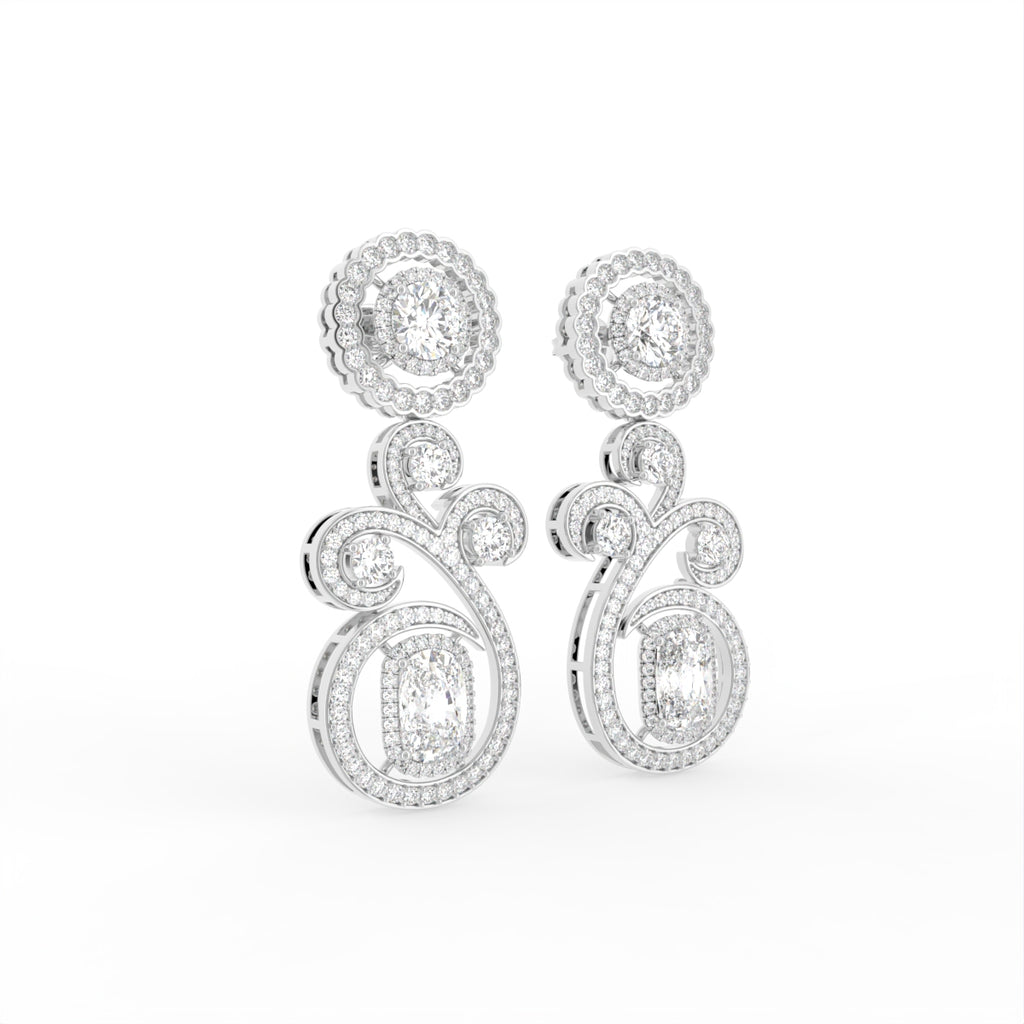 18K Emerald Round Bespoke Diamond Earrings — 3D VIEW