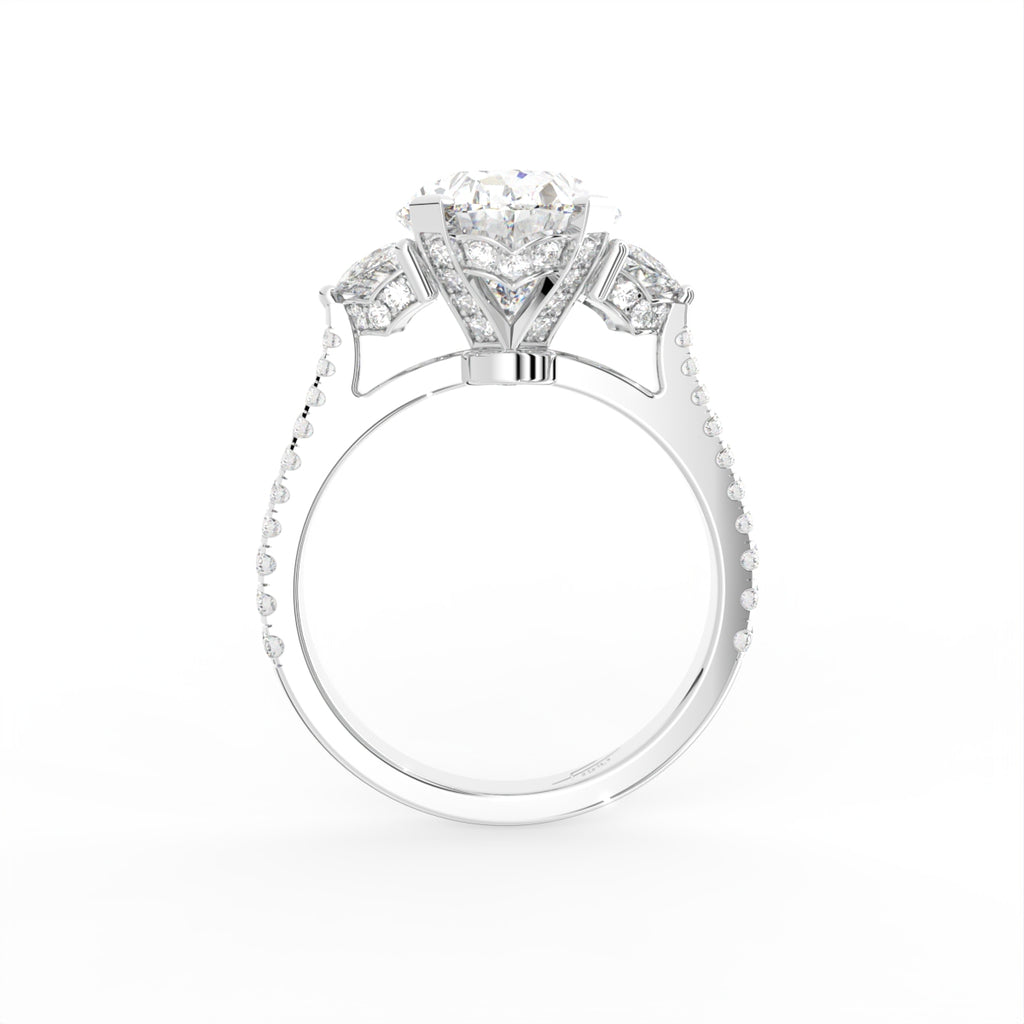 18K Trilogy Oval Half Moon Diamond Ring — FRONT