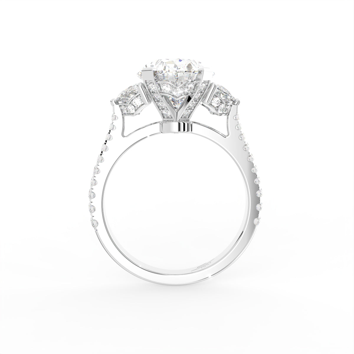 18K Trilogy Oval Half Moon Diamond Ring — FRONT