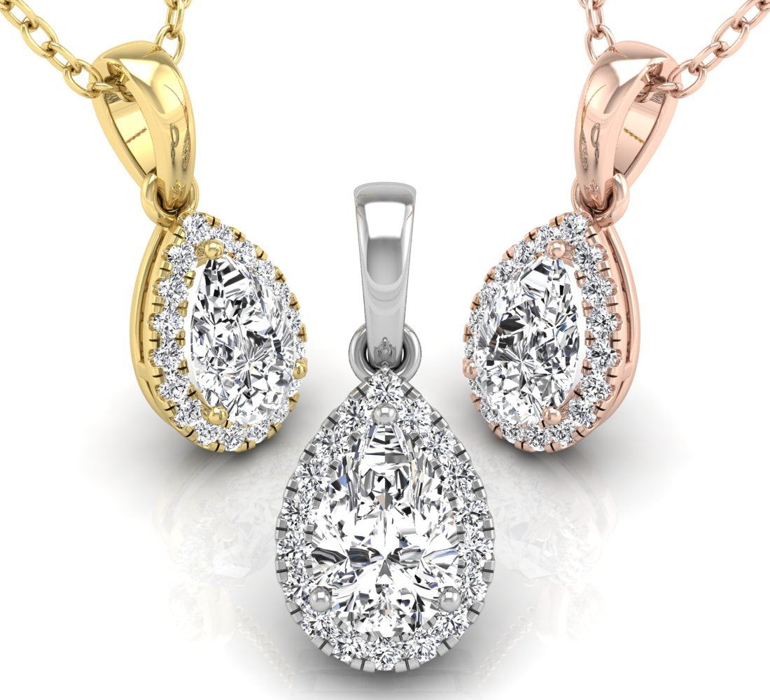18K Halo Diamond Pendant — 3 COLOR