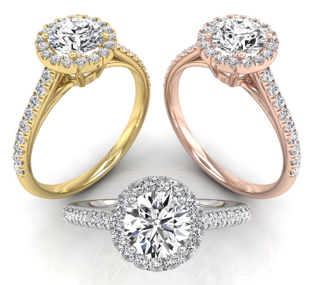 18K Halo Round Diamond Ring — 3 COLOR
