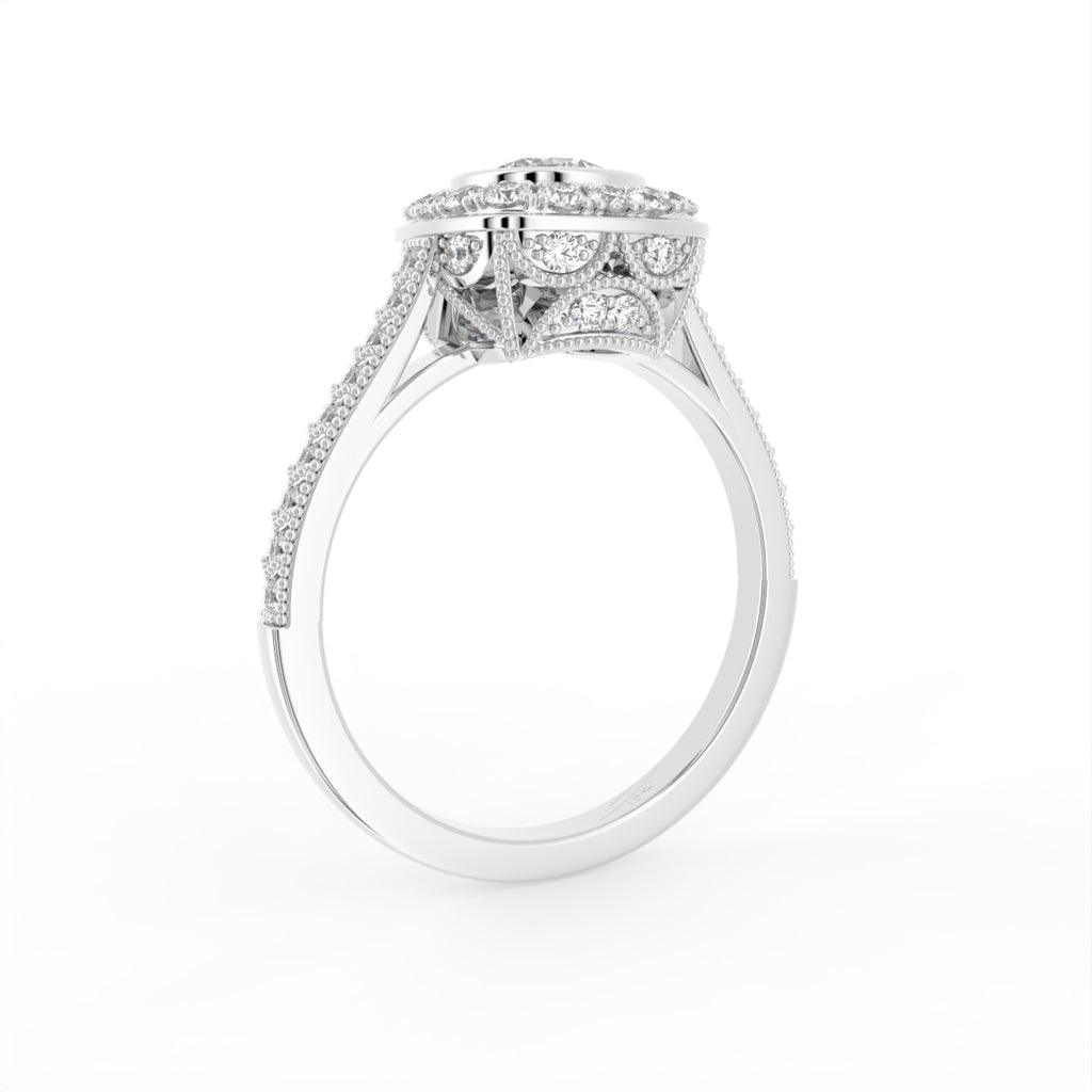 18K Halo Solitaire Diamond Engagement Ring — 3D VIEW