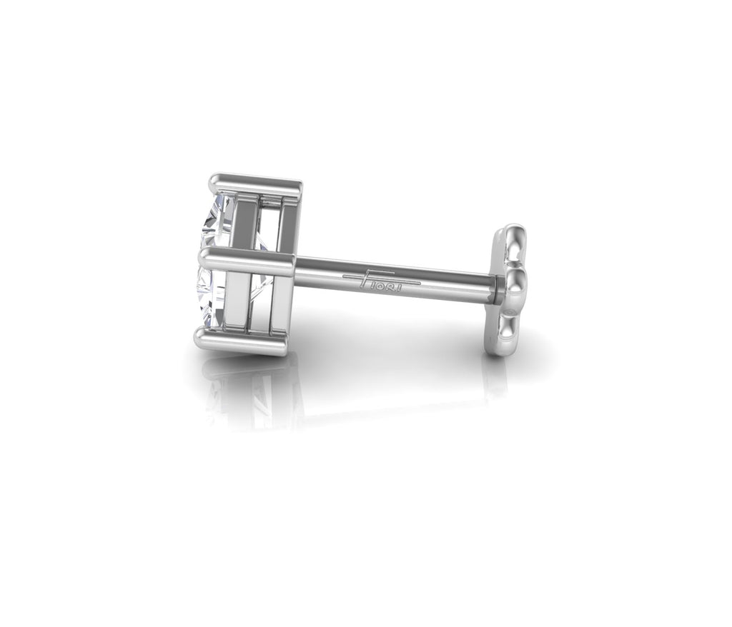 14K White Gold Princess Diamond Stud Earrings — SIDE VIEW