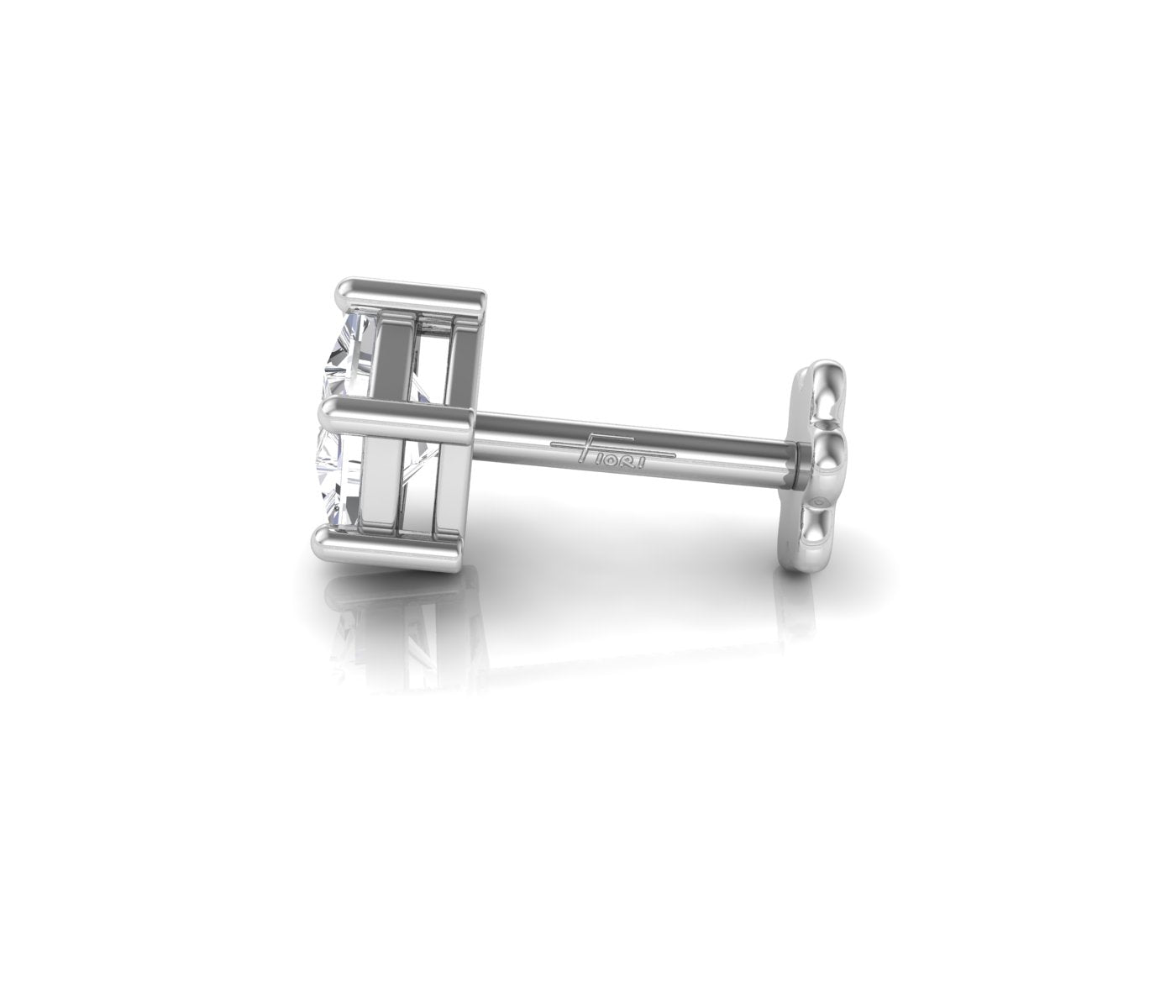 14K White Gold Princess Diamond Stud Earrings — SIDE VIEW