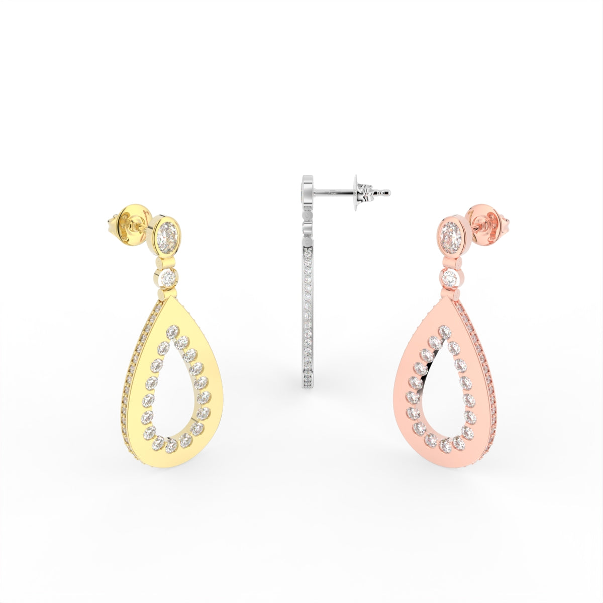 Sterling Silver Diamond Earrings — 3 COLOR