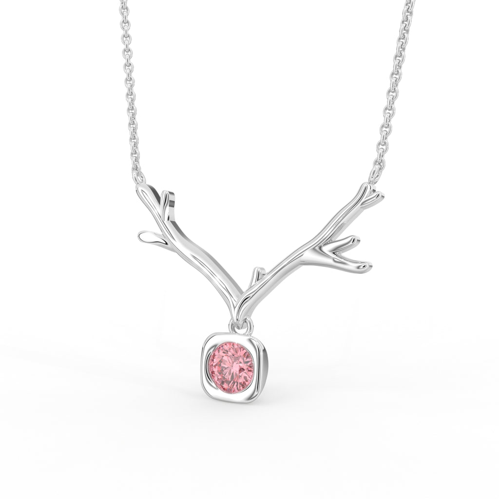 vimg:FJ6559|vimg:FJ6563|18K Antler Round Pink Diamond Pendant — 3D VIEW