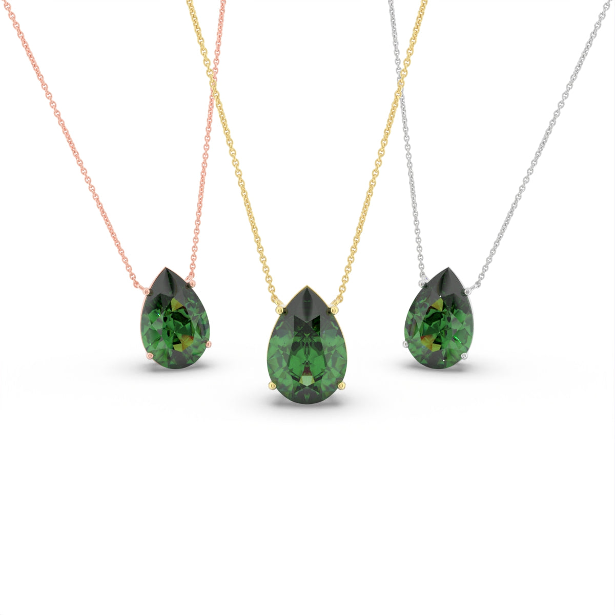 18K Yellow Gold Solitaire Pear Emerald Pendant — 3 COLOR