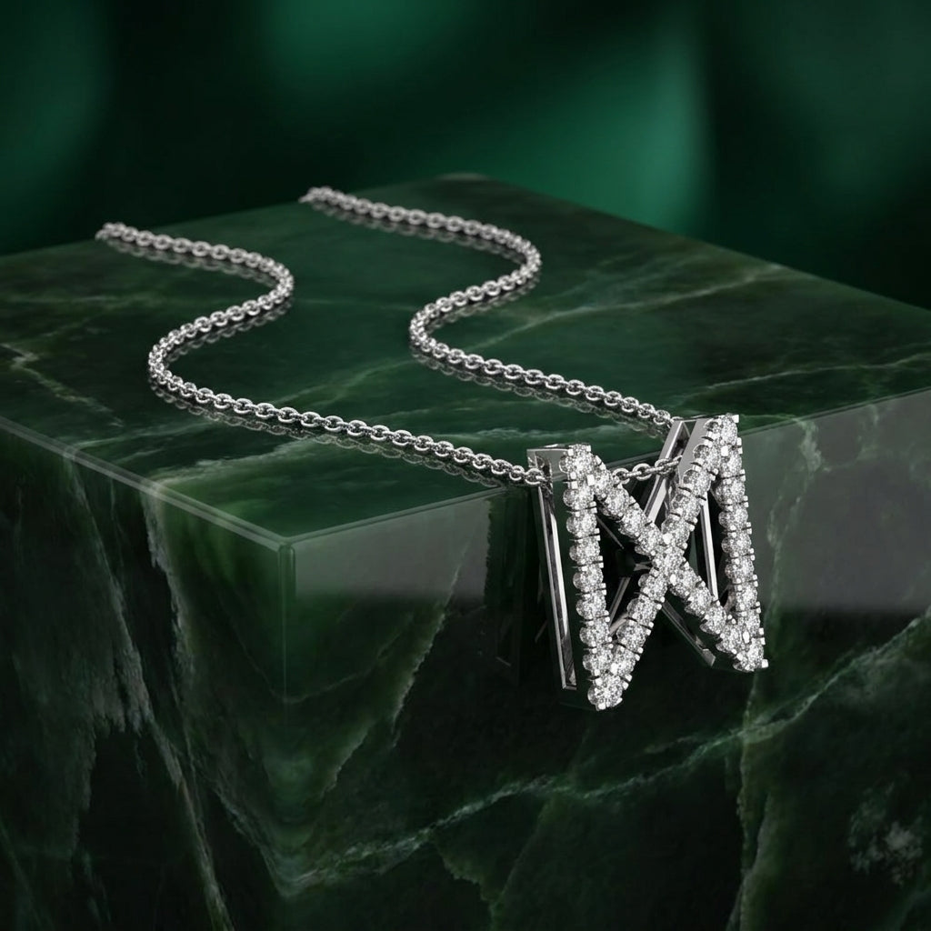 18K White Gold Dagaz Viking Round Diamond Pendant