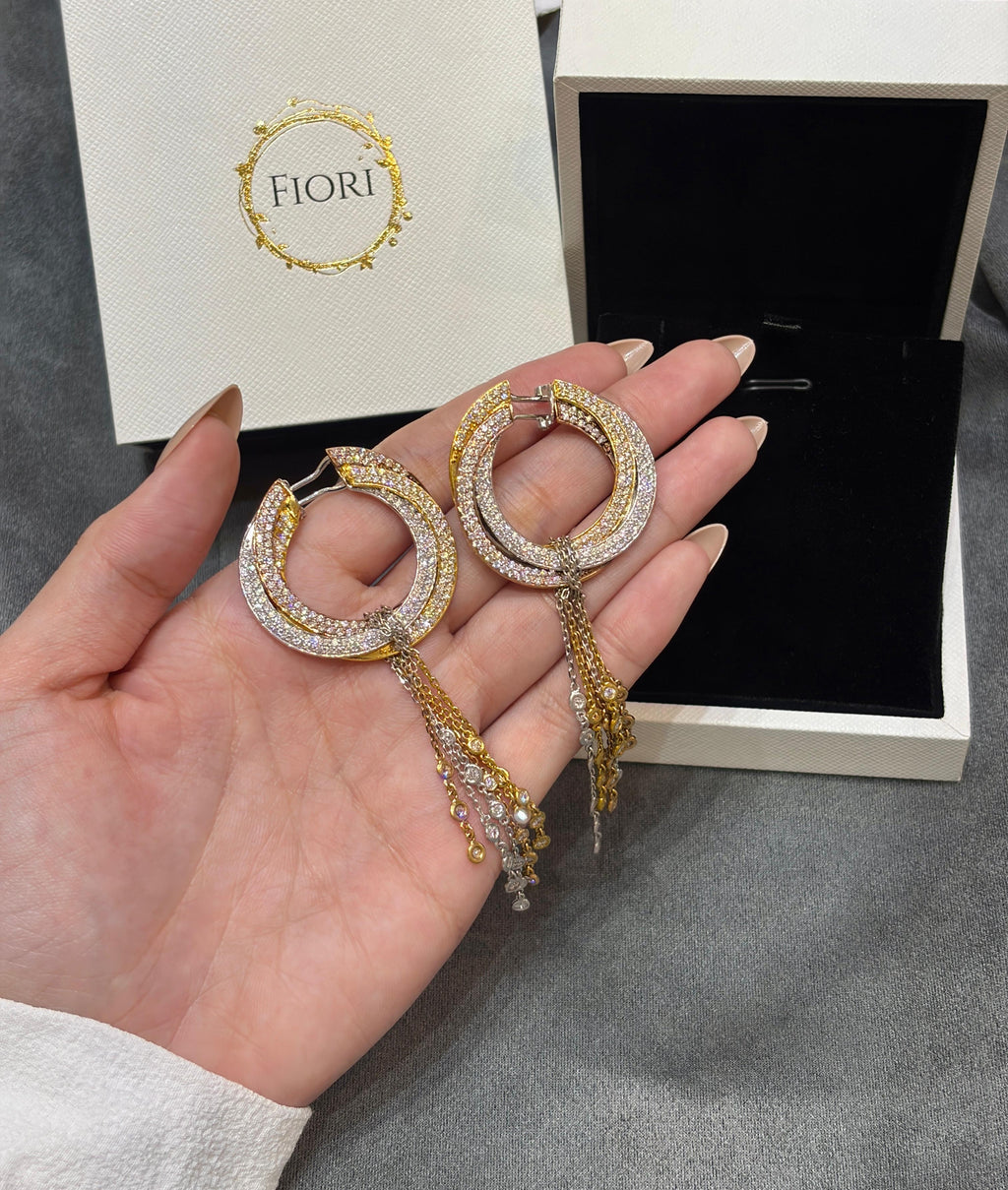18K Yellow, Rose & White Round Diamond Earrings 6.33ct — IMAGE URL