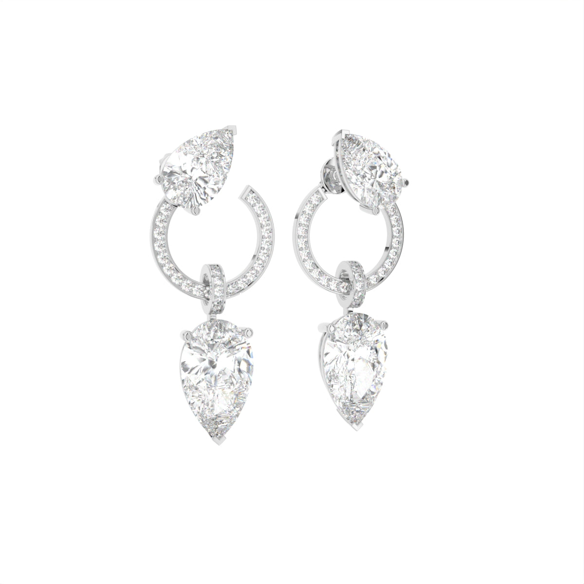18K Pear Diamond Drop Earrings — 3D VIEW