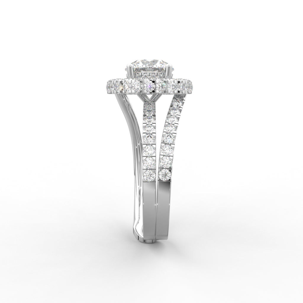 18K White Gold Halo Round Diamond Ring — SIDE