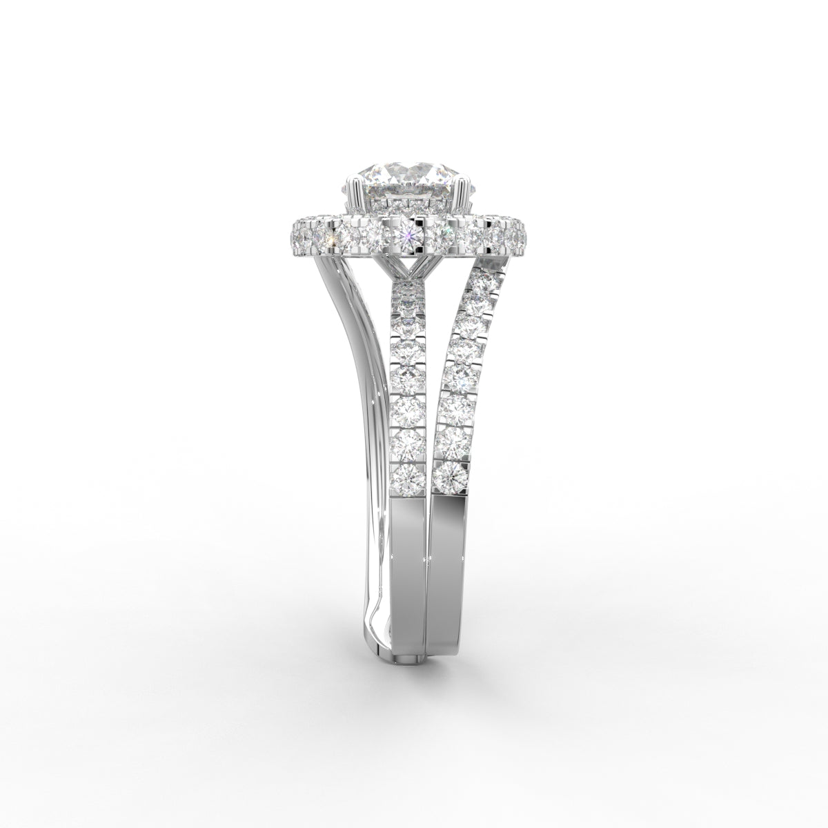 18K White Gold Halo Round Diamond Ring — SIDE