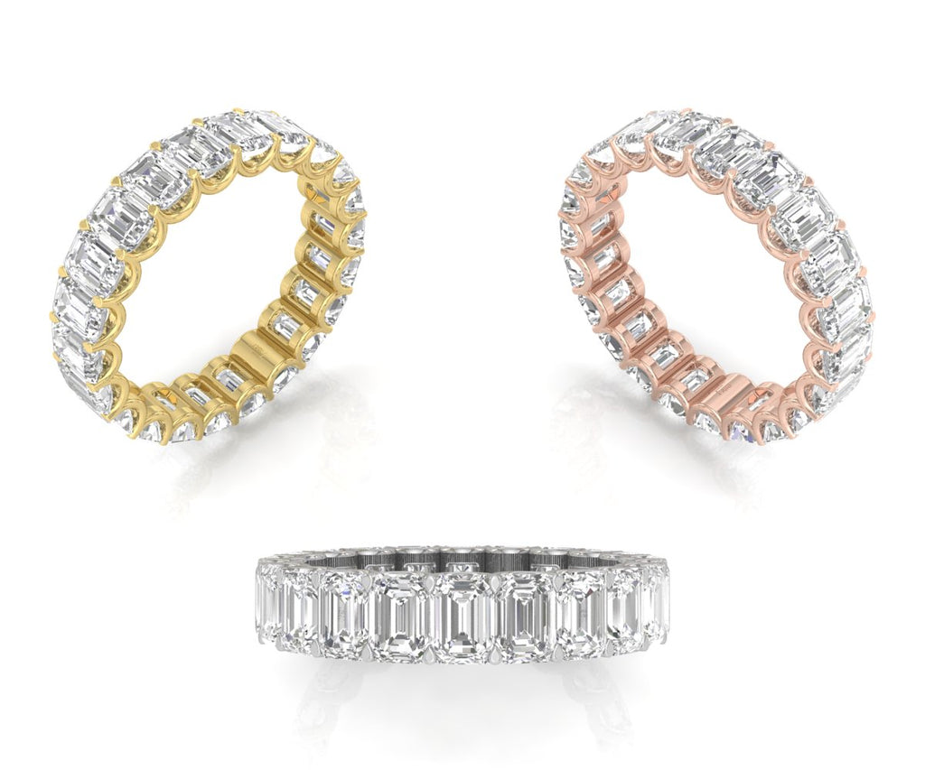 14K White Gold Emerald Diamond Full Eternity Ring — 3 COLOR