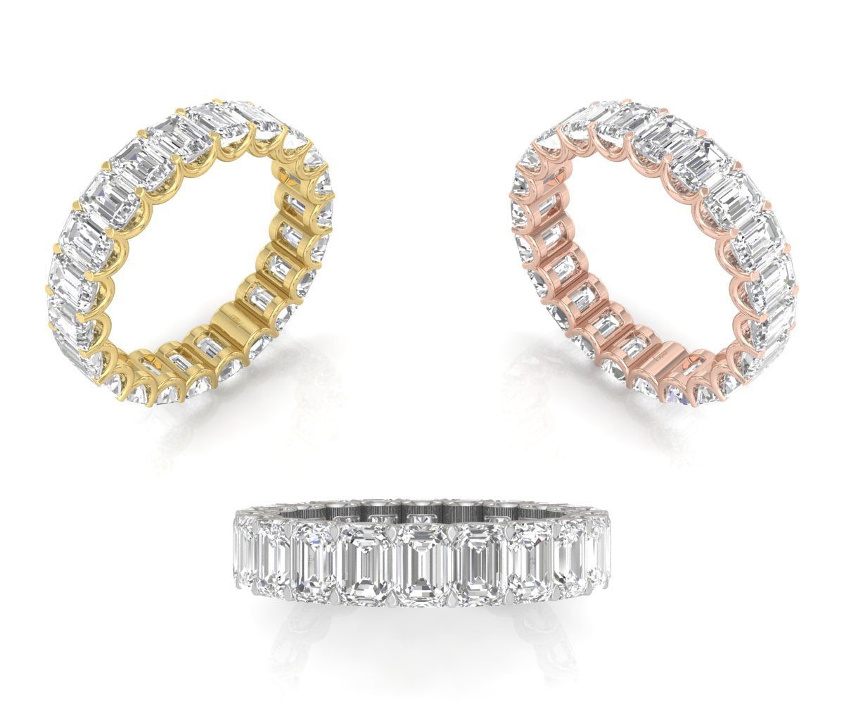 14K White Gold Emerald Diamond Full Eternity Ring — 3 COLOR