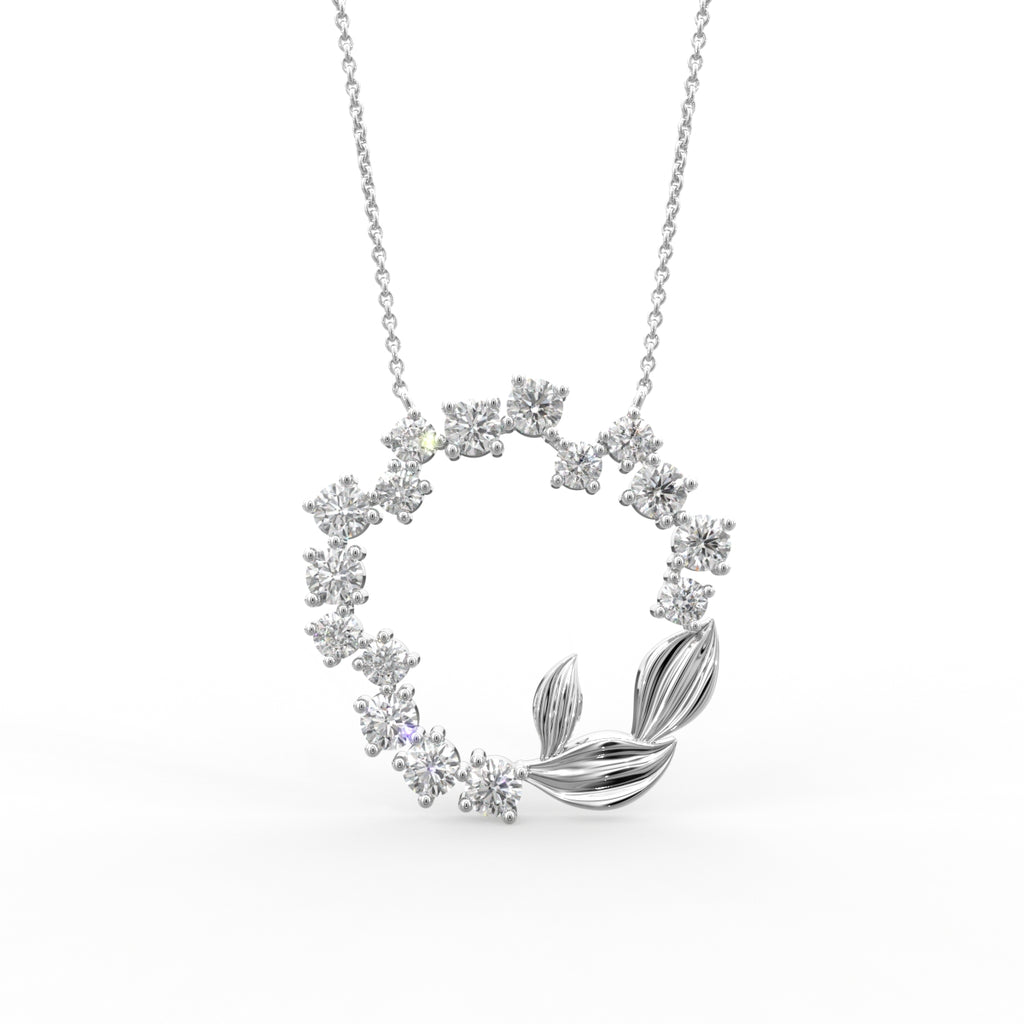18K Wreath Leaf Round Diamond Pendant — FRONT