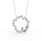 18K Wreath Leaf Round Diamond Pendant — FRONT