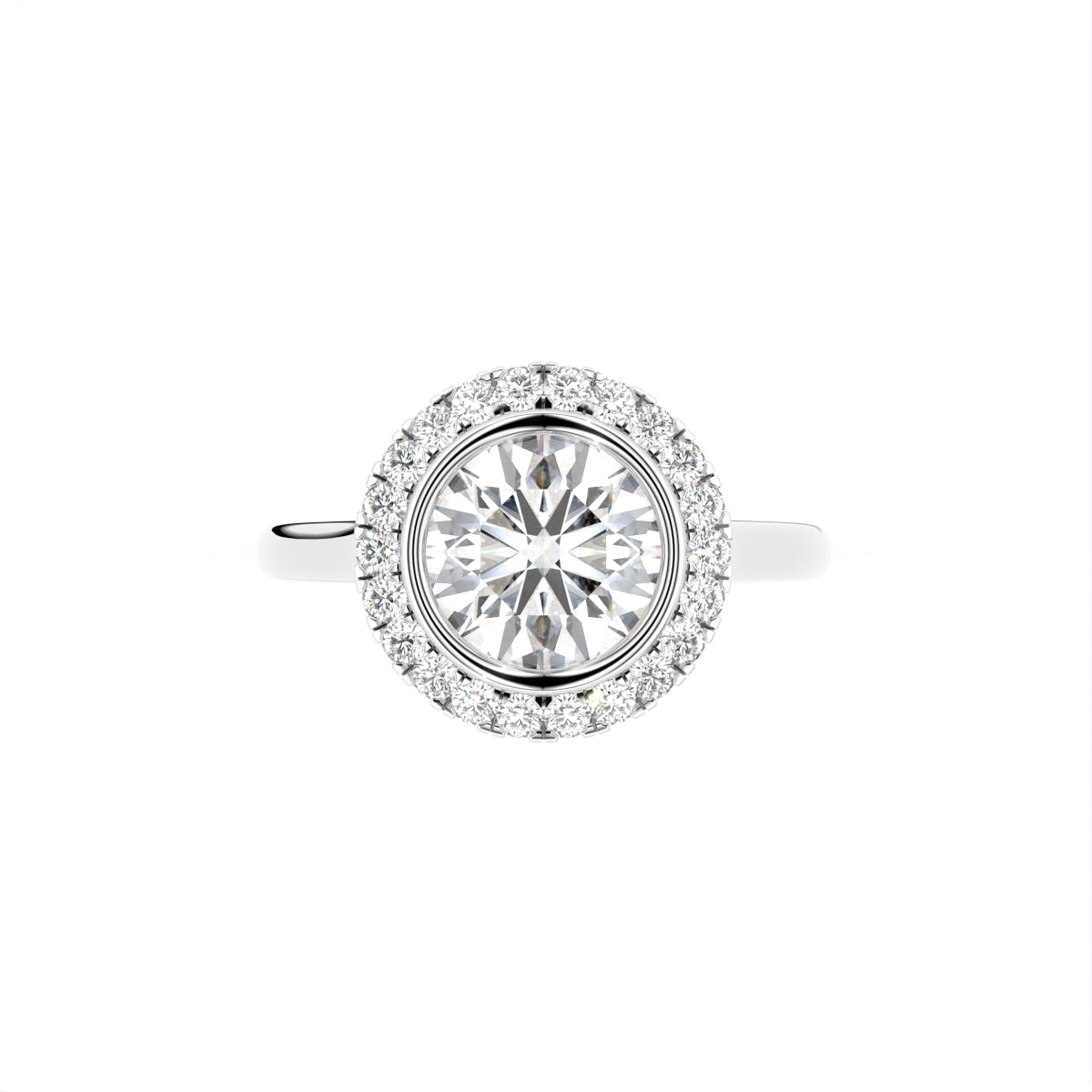 18K Halo Round Diamond Ring — TOP