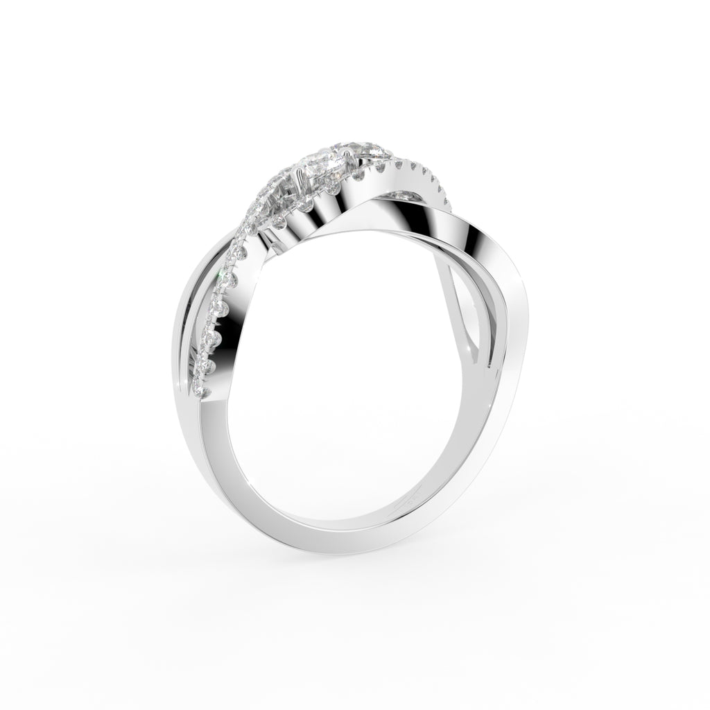 18K Two Tone Bespoke Round Diamond Crossover Ring — 3D VIEW