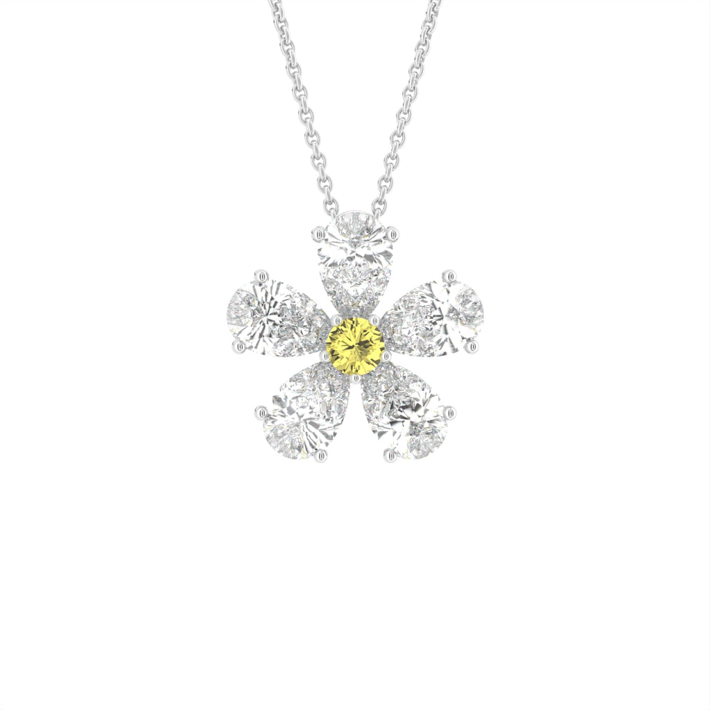 vimg:FJ4953|vimg:FJ3989|vimg:FJ4955|14K White Gold Floral Pear Diamond Pendant — FRONT