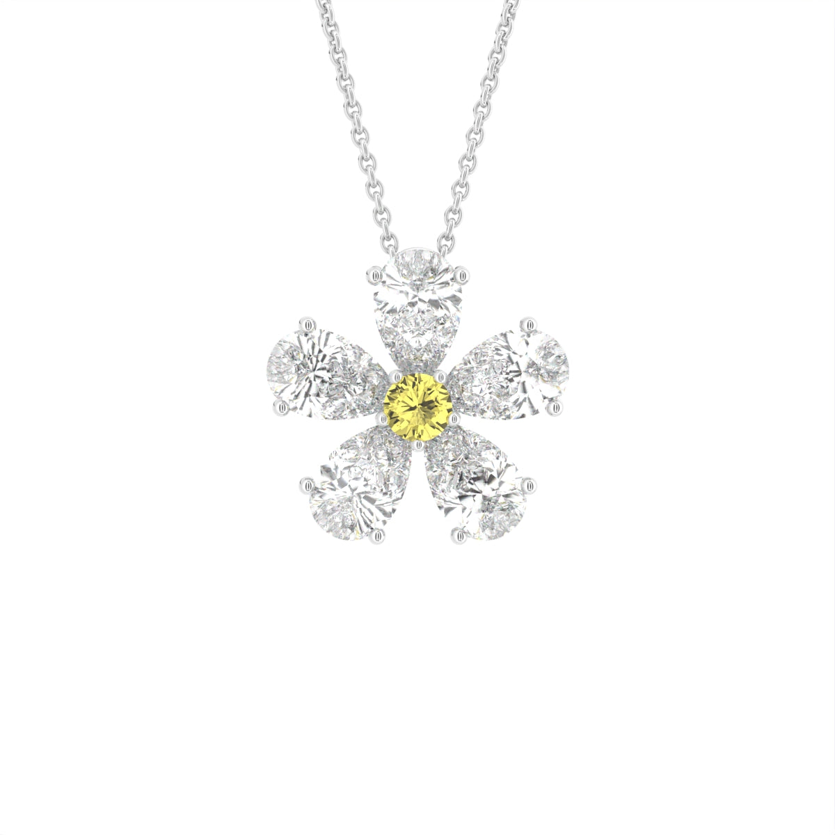 vimg:FJ4953|vimg:FJ3989|vimg:FJ4955|14K White Gold Floral Pear Diamond Pendant — FRONT