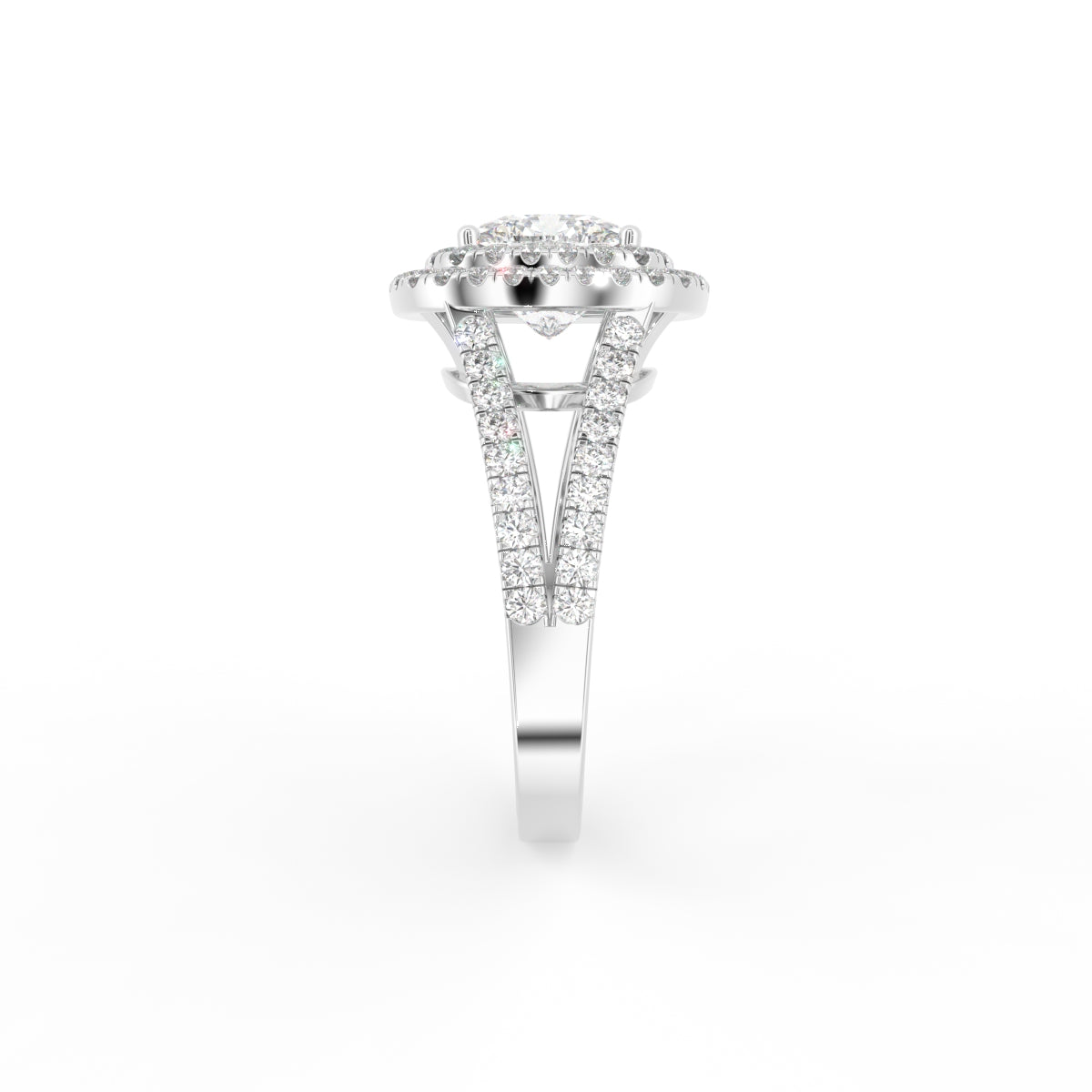 18K Halo Cushion Diamond Engagement Ring — SIDE