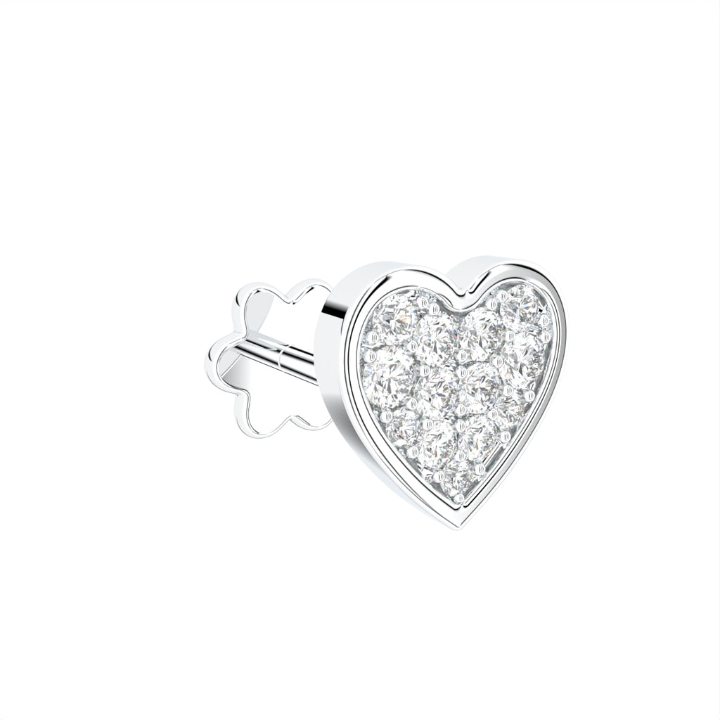18K Heart Diamond Piercing Earrings — 3D VIEW