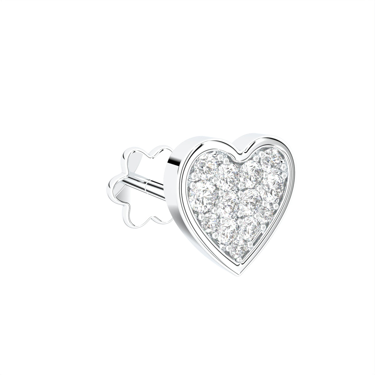 18K Heart Diamond Piercing Earrings — 3D VIEW